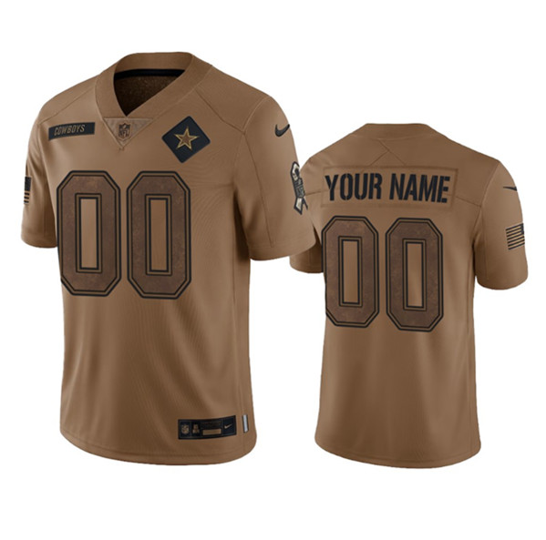 Mens Dallas Cowboys Active Player Custom 2023 Brown Salute To Service Limited Football Stitched Jersey